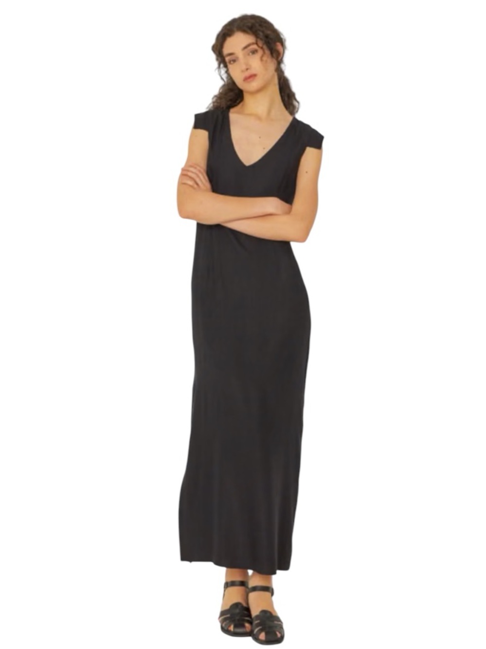 NWT SKFK Ira Black EcoVero Viscose Maxi Dress Side Slit V-Neck Size EU 38 | US 6